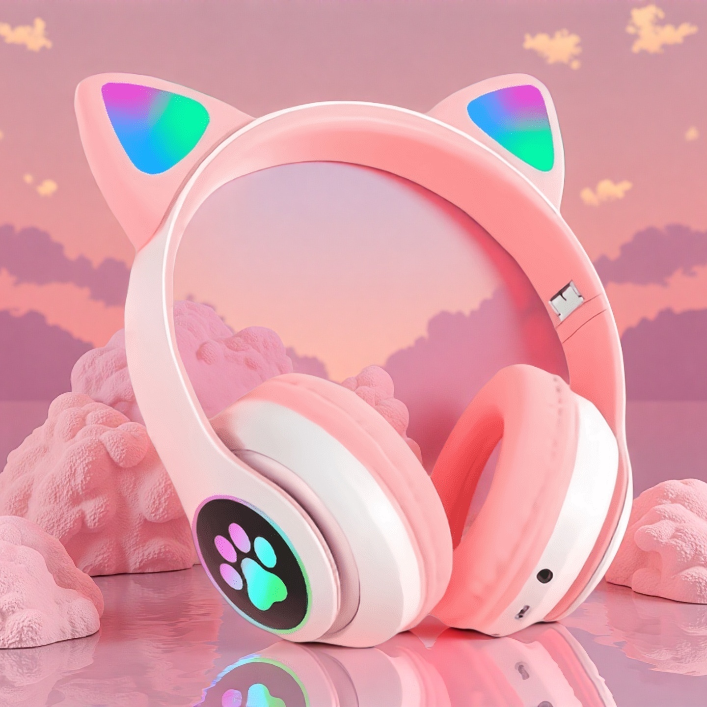 New Flash Light Cute Cat Ears  - Wired Earphone Lightning ulasan dan harga